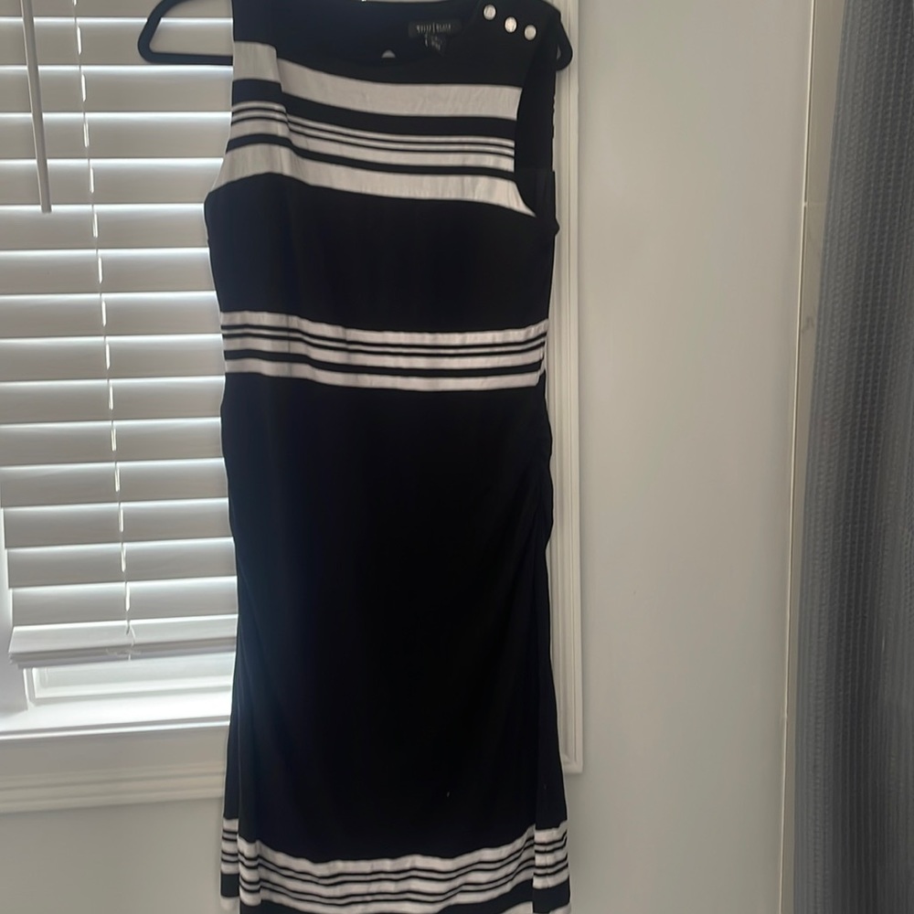 White House Black Market Black and White Striped Midi Dress - Picture 5 of 15